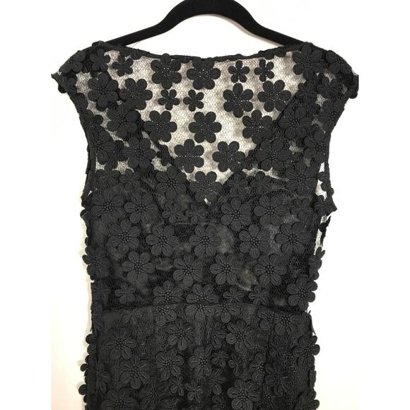 Milly Mari Floral Applique Sheath Lace Overlay Black Short Dress 4 LBD Cocktail - Picture 7 of 13